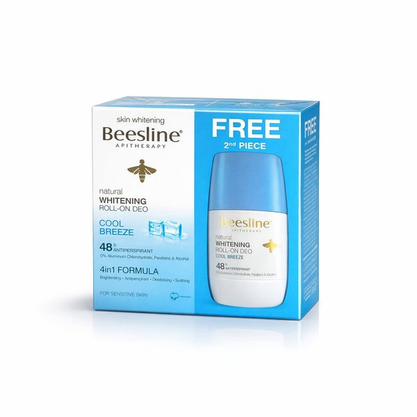BEESLINE Natural Whitening Roll On Deodorant Super Dry 48h 1+1 50ml - Cool Breeze  بيزلاين مزيل تعرق يمنحك انتعاشًا طوال اليوم